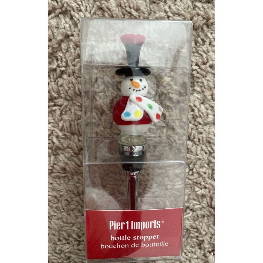 Pier 1 imports Bottle Stopper Snowman with Polka Dot Scarf, Hat Christmas
